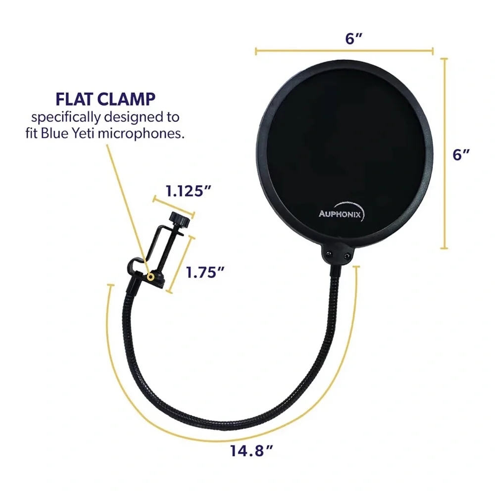 NEW Auphonix 6inch Diameter Microphone Pop Filter for Blue Yeti Microphone MPF-2